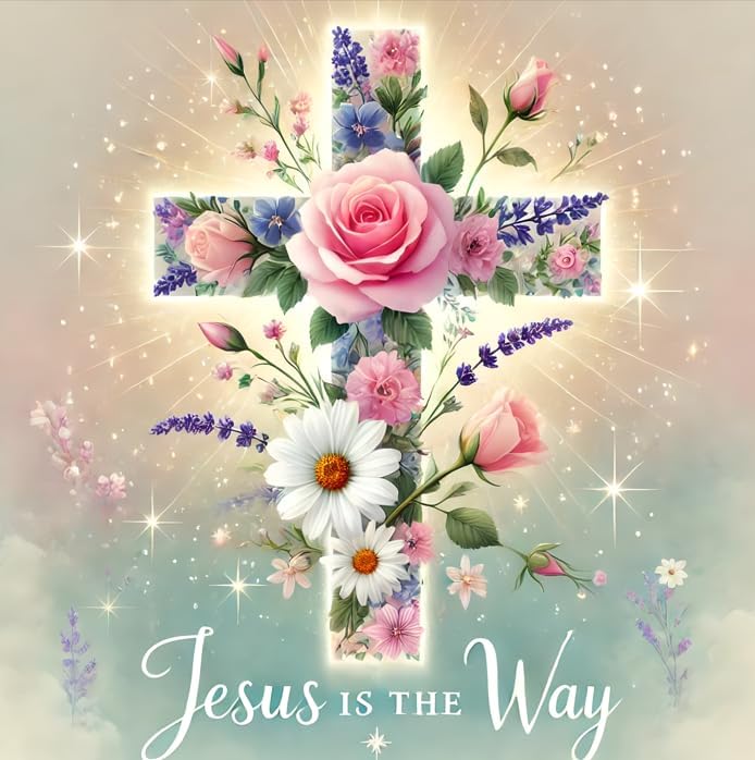 Jesus Flower Cross Christian 5D Painting Diamond Art Kits for Adults