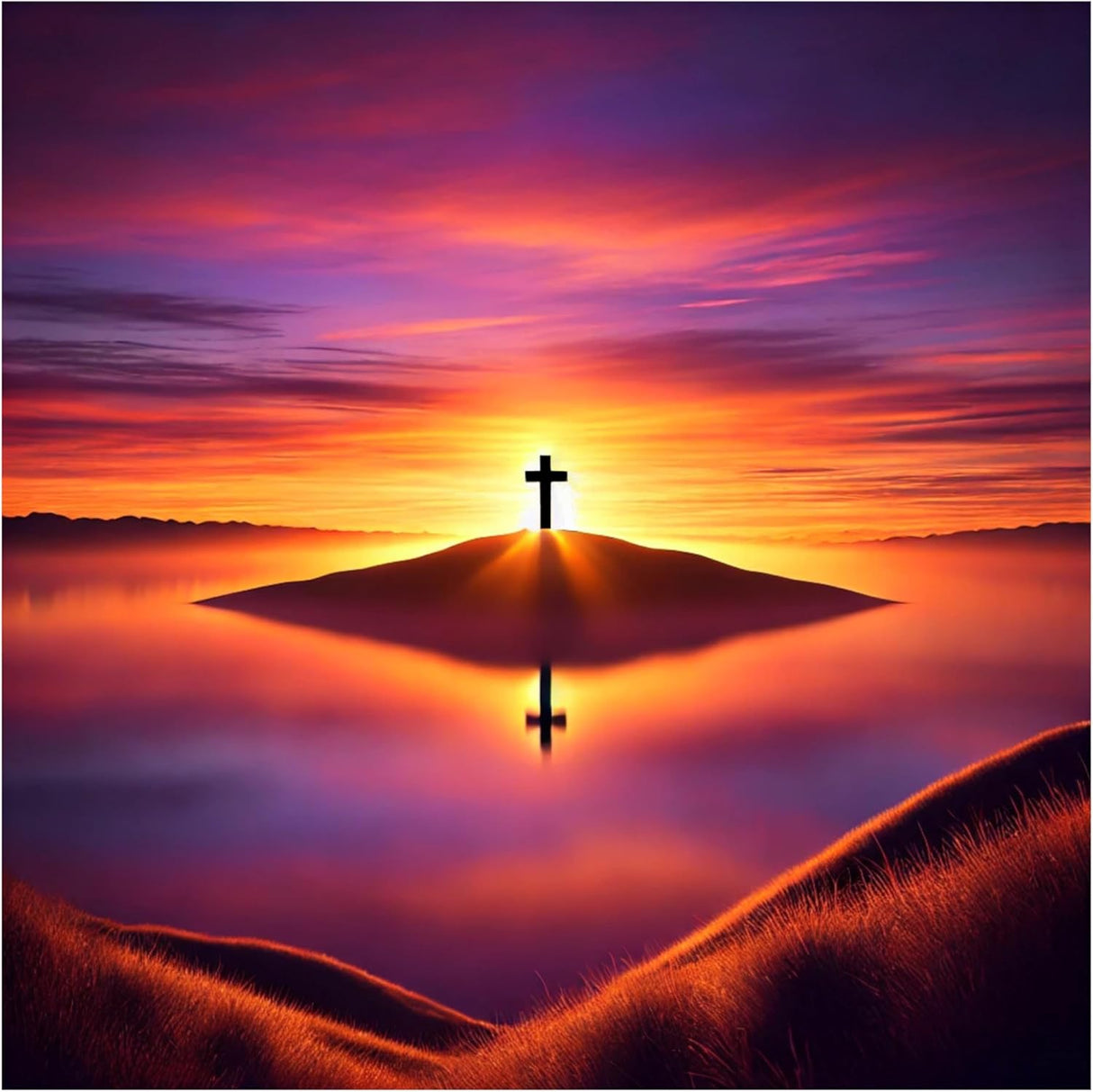 Jesus Sunset Cross Christian 5D Painting Diamond Art Kits for Adults