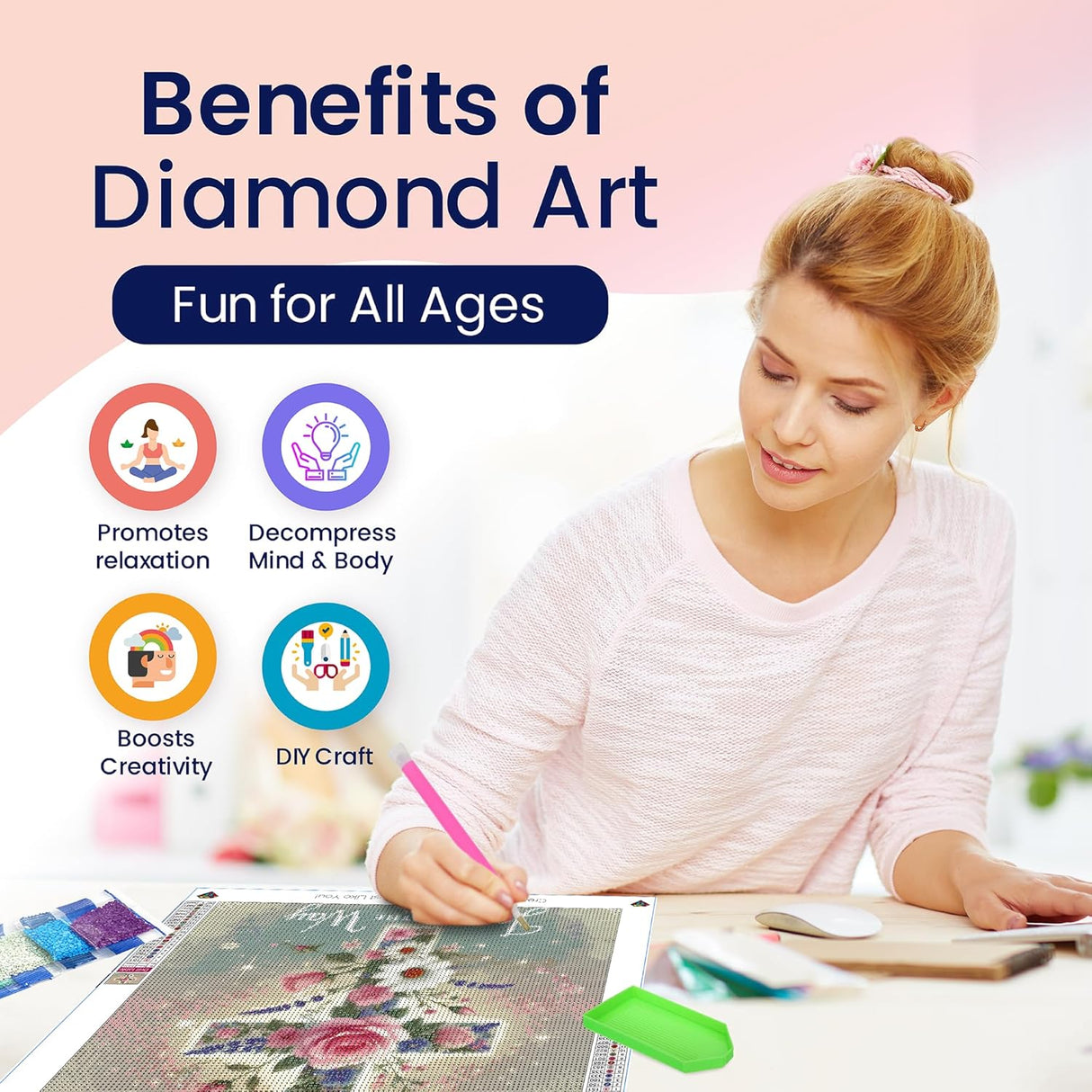 Jesus Flower Cross Christian 5D Painting Diamond Art Kits for Adults