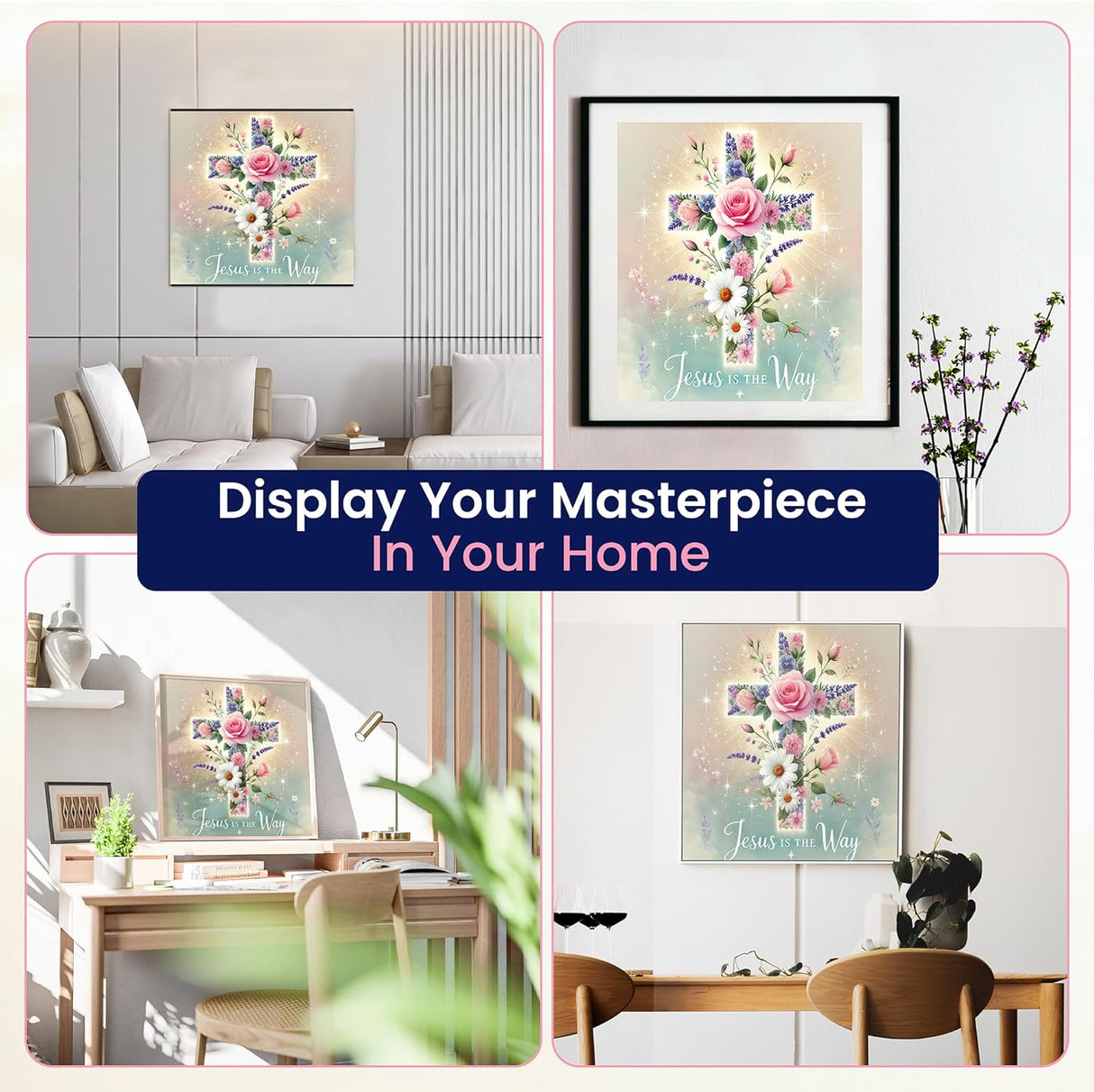 Jesus Flower Cross Christian 5D Painting Diamond Art Kits for Adults