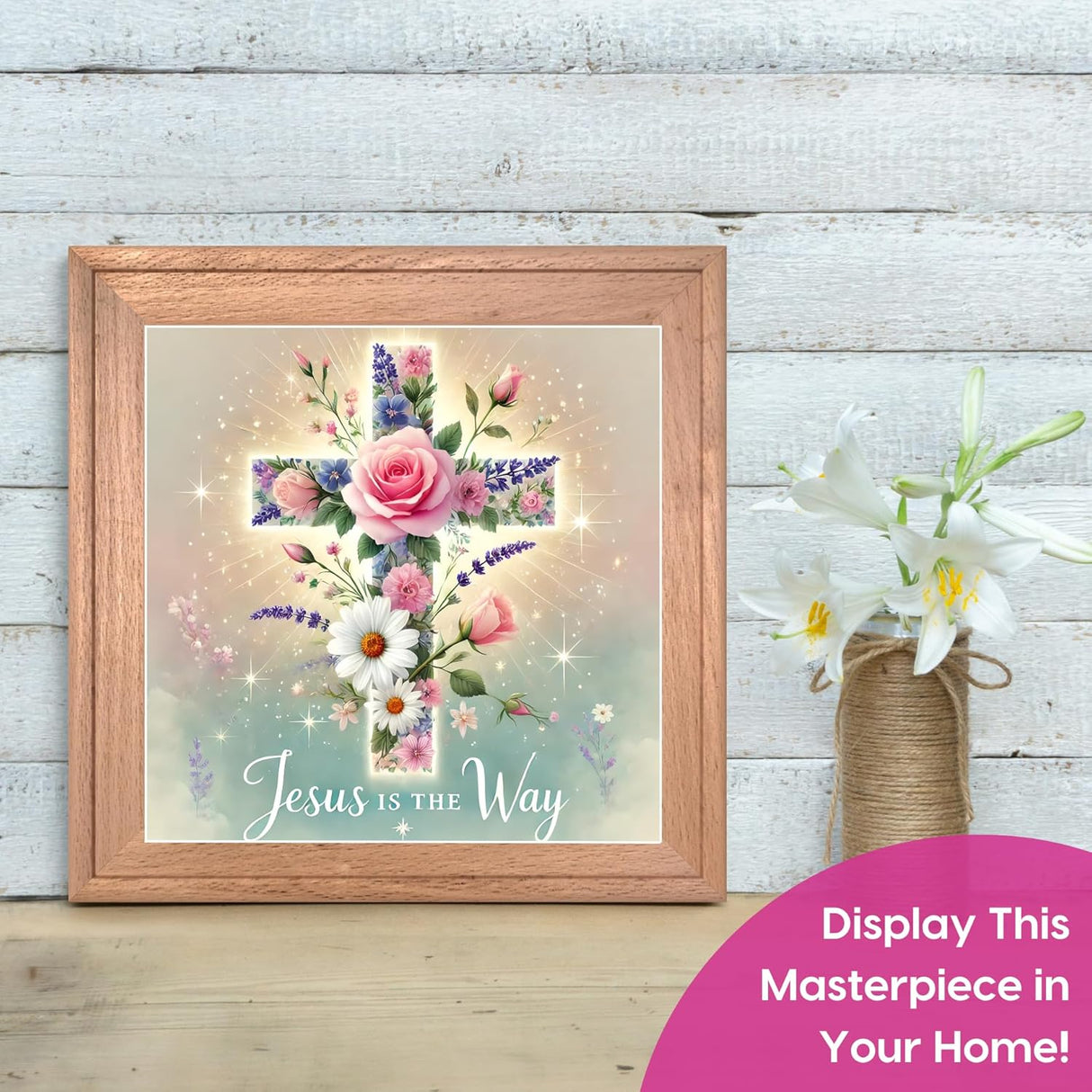 Jesus Flower Cross Christian 5D Painting Diamond Art Kits for Adults