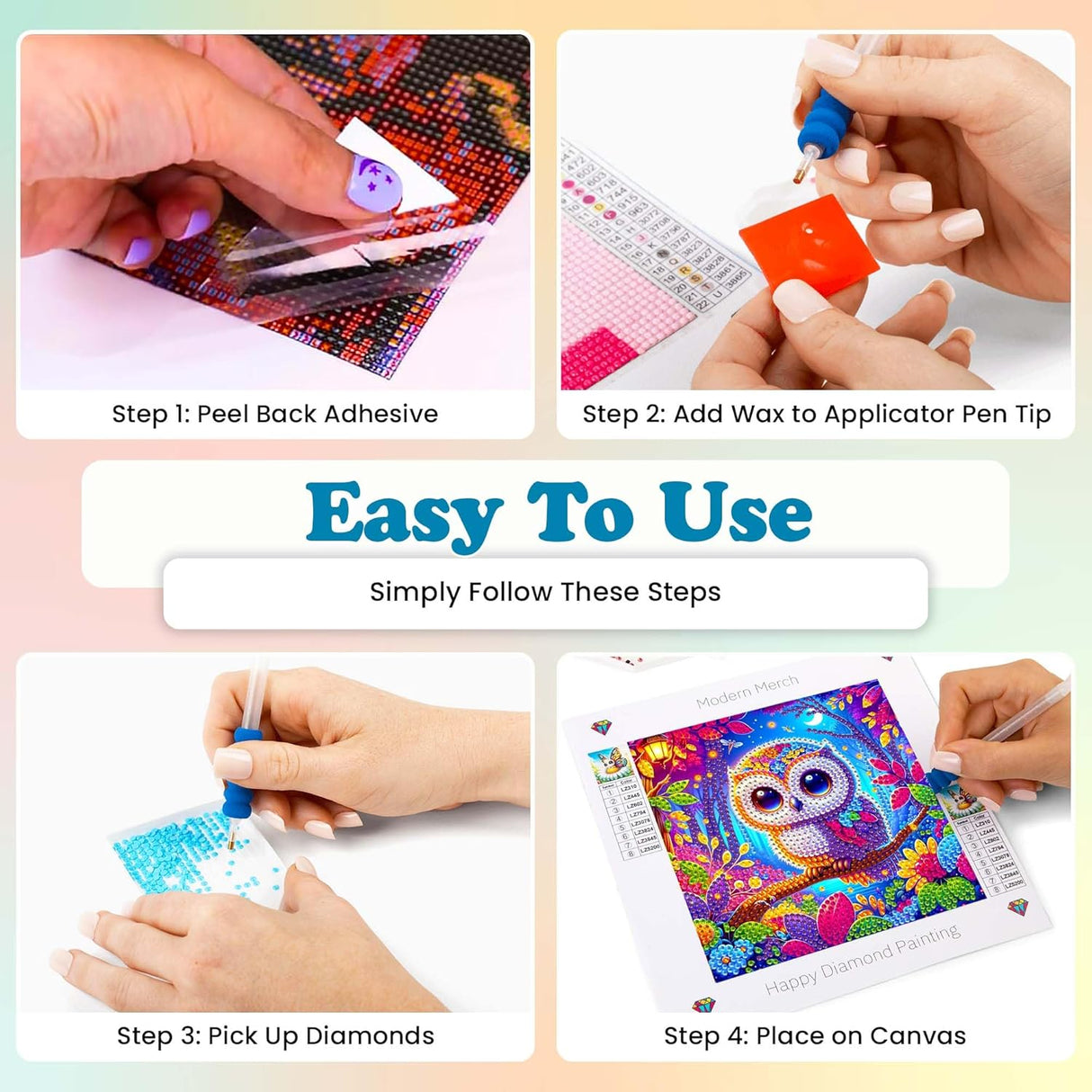 3 Pack Small Diamond Art Kits | Owl, Dragonfly & Octopus