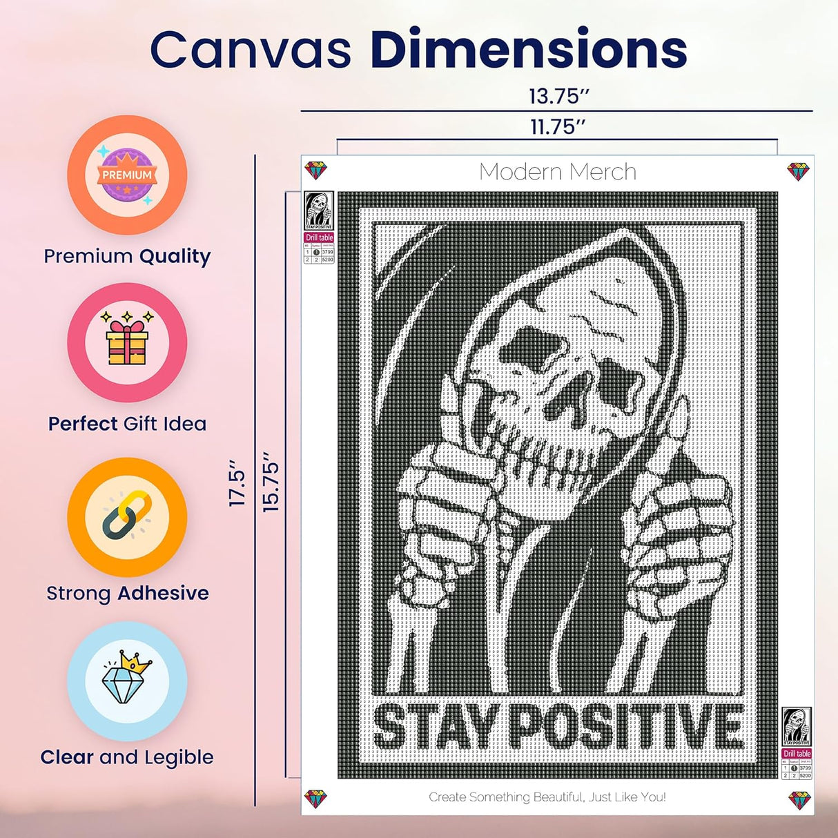 Stay Positive Halloween Scary Skeleton Diamond Art Kits for Adults