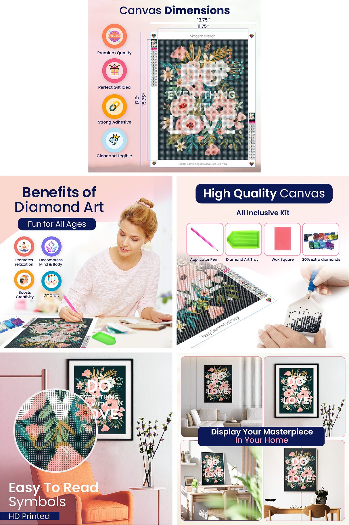 Do Everything with Love Floral Diamond Art Kits