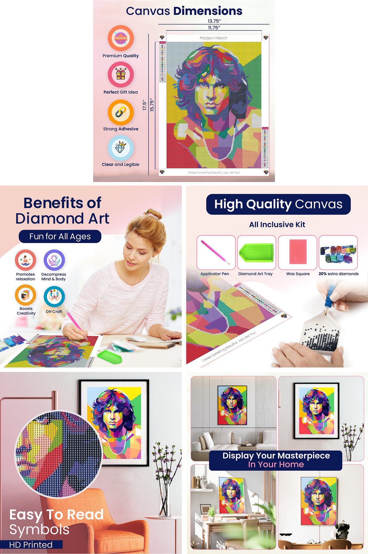 Jim Morrison Pop Art Diamond Art Kit for Adults Through The Doors