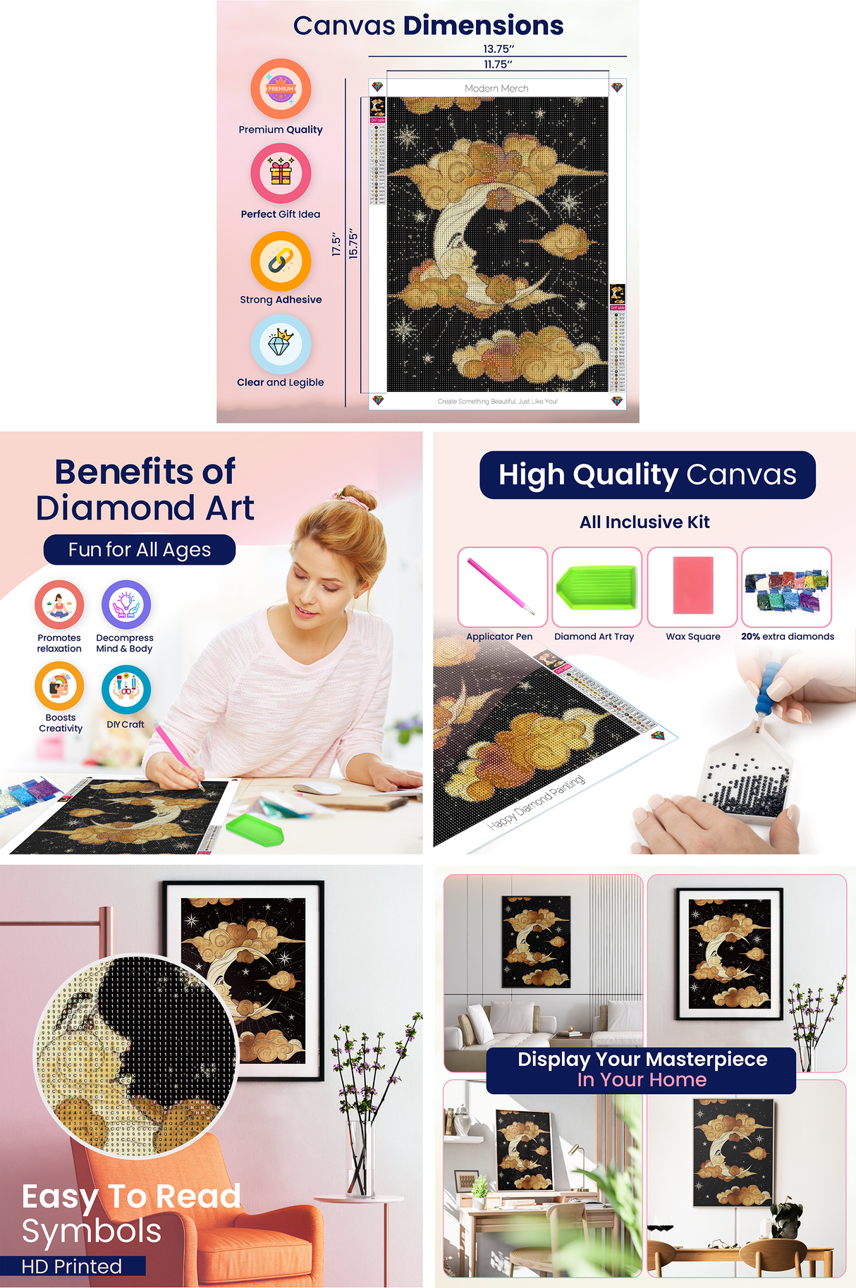 Moon and Stars Diamond Painting Kit