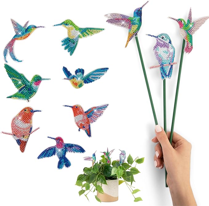 10 Pack Birds Diamond Painting Kit for Garden Decor with Invisible Green Stakes