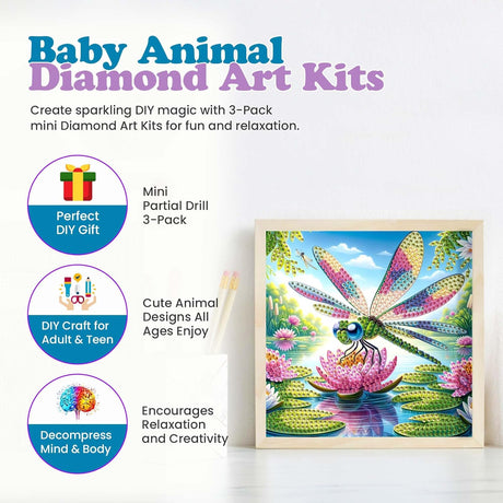 Owl, Dragonfly & Octopus 3 Pack Small Diamond Art Kits for Kids